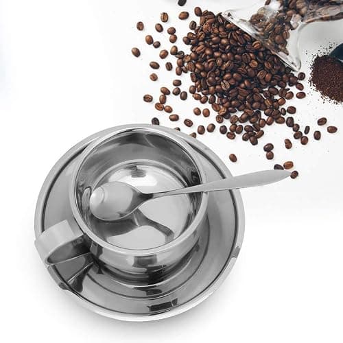 Stainless Steel Coffee Cup Set - 125ML Espresso Cups with Saucer and Spoon for Coffee and Tea Lovers thumbnail 9