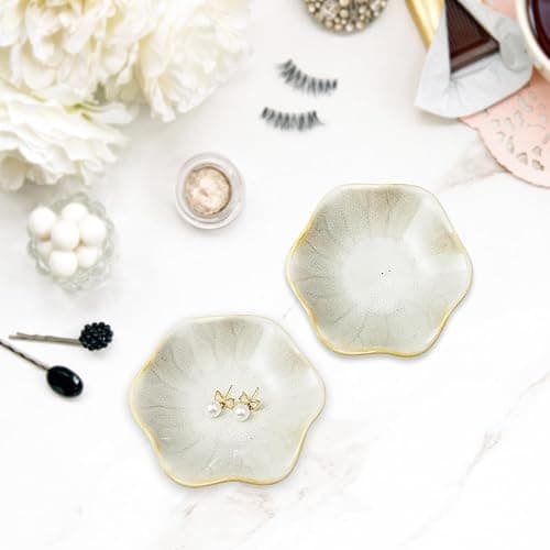 Bliceon Ceramic Trinket Dish and Ring Holder - Decorative Jewelry Tray for Rings, Keys and Small Items - Gift for Women, Mothers, Weddings, Bridal Showers and Birthdays - White thumbnail 7