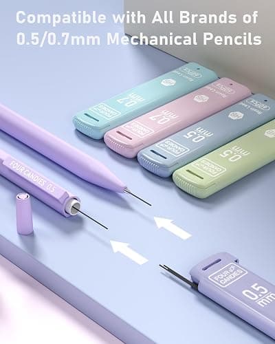 Four Candies 0.5/0.7mm Lead Refills in Case, Pack of 720 PCS Black HB #2 Break Resistant Mechanical Pencil Refills, 12 Tubes (6 of Each Size), 60 Pieces per Tube thumbnail 4
