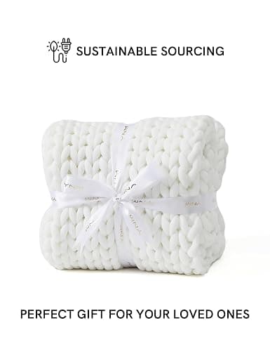 YnM Chunky Throw Blanket, Medium-Weight, Hand Knitted, Skin Friendly, Ventilated and Breathable, Machine Washable, Home Décor Piece for Couch, Sofa and Bed (White, 40x50 Inch) thumbnail 6
