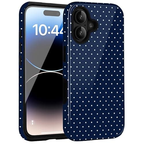 Amzfield Compatible with iPhone 16 Case Cute Polka Dot Aesthetic Retro Design for Women Girls Fall Simple Chic Girly Pretty Dual Layer Hybrid Protection Elegant Case, Navy Blue thumbnail 7
