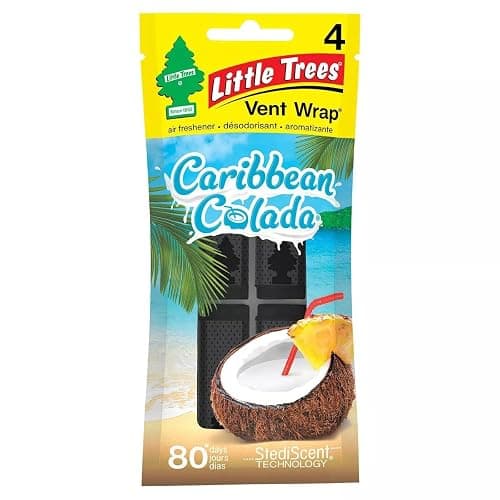 LITTLE TREES Car Air Freshener Vent Wrap Provides Long-Lasting Scent, Invisibly Fresh. Caribbean Colada, 16 count, 4-Packs - Image 1
