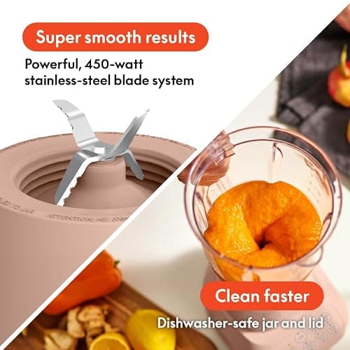 bella 10 Speed Countertop Blender, Juicer & Smoothie Maker, Fits-anywhere™ Kitchenware, Slim Flip & Store Design, Dishwasher Safe 48oz Capacity Pitcher & Lid, Stainless Steel Blade, 450 Watt, Blossom thumbnail 5