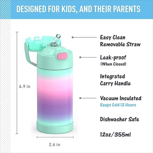 THERMOS FUNTAINER Water Bottle with Straw - 12 Ounce - Kids Stainless Steel Vacuum Insulated Water Bottle with Lid, Mint Ombre thumbnail 3