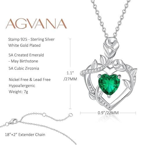 AGVANA Christmas Gifts Rose Birthstone Necklace for Women Sterling Silver Rose Flower Heart Necklace Fine Jewelry Anniversary Birthday Gifts for Women Wife Mom Her, Length: 18"+2" thumbnail 6