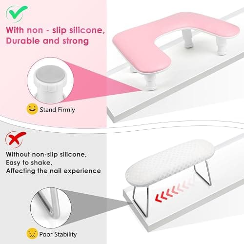 Manicure Arm Rest for Nails Tech: U-shaped Adjustable Nail Armrest - Pink PU Leather Hand Stand Rest for Manicurists thumbnail 5