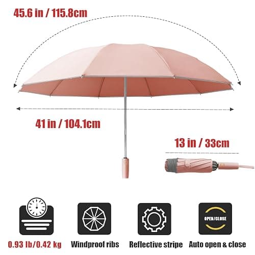 Fogkey Large Windproof Travel Umbrella, Portable Reverse Folding Car Umbrella, Compact Inverted Design with Waterproof Canopy, Automatic, 10 Durable Ribs, 45.6/13 Inch, Fits Backpack thumbnail 2