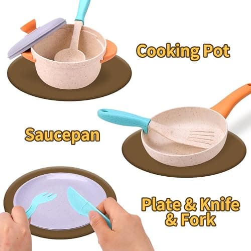 Qizebaby Kids Kitchen Play Set with Cookware Pots and Pans，Tea Set Kids，Toddler Cooking Set，3 4 5 6 Year Old Girl Boy Gifts thumbnail 3