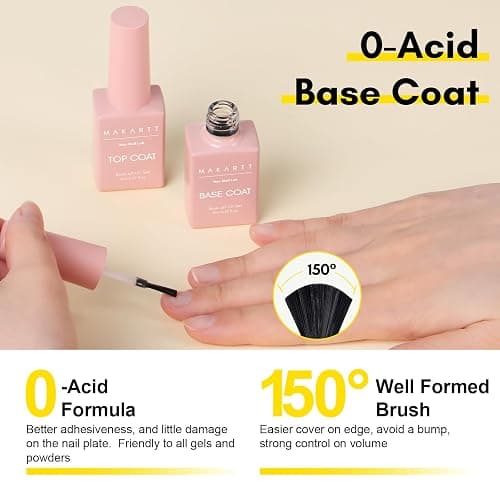 Makartt Gel Top Coat and Base Coat Kit: 2 PCS Clear Gloss Shiny No Wipe Stain Resistant General Top Coat Nail Polish UV for Acrylic Nails Dip Powder Gel Nail Polish Beauty Spring Gift Salon at Home thumbnail 5