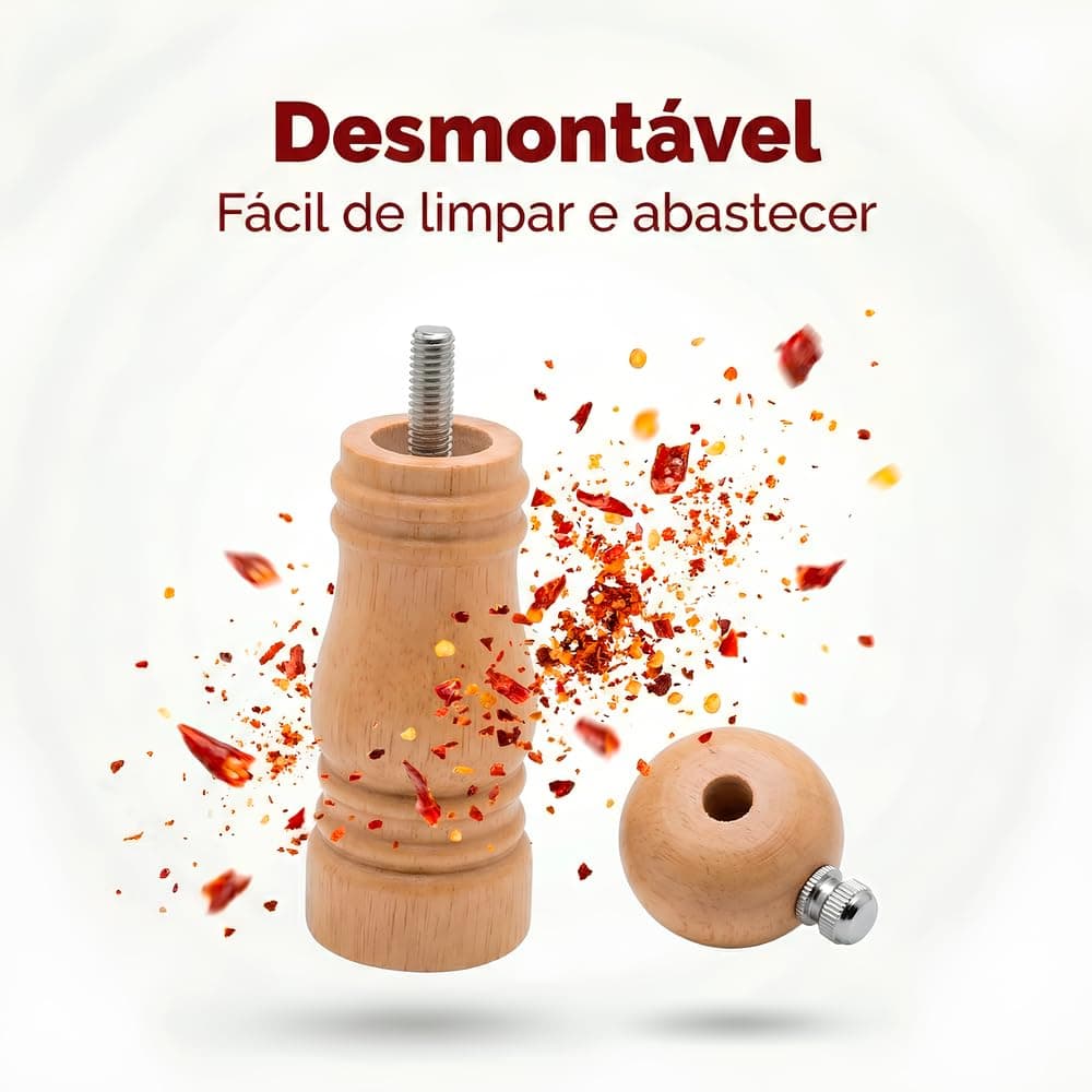 Moedor Manual de Pimenta e Sal em Madeira, Moagem Cerâmica Ajustável para Grãos e Condimentos, 16cm thumbnail 3