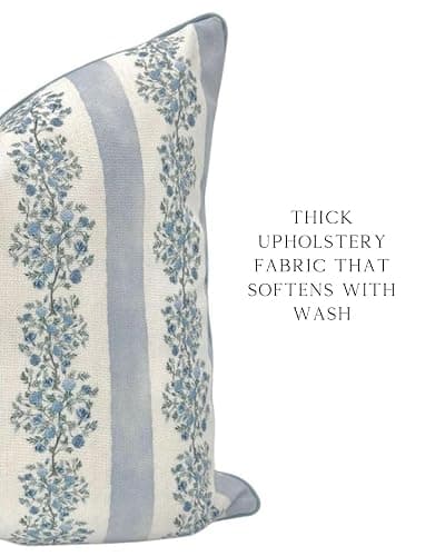 Jillien Harbor “The Juliet” Floral Block Print Pillow Cover – Soft Blue and Off-White Decorative Throw Pillow Cover – Grandmillennial Home Decor, 20" x 20" thumbnail 6