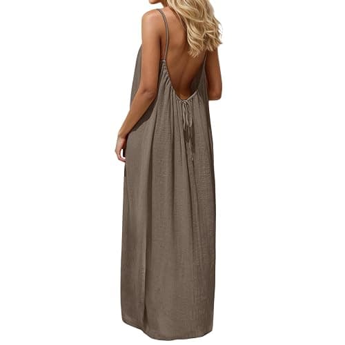 Backless Cami Dresses for Women Cami Lounge Dress Backless Solid Color Sleeveless House Dress Long Sundress with Back Tie - Image 1