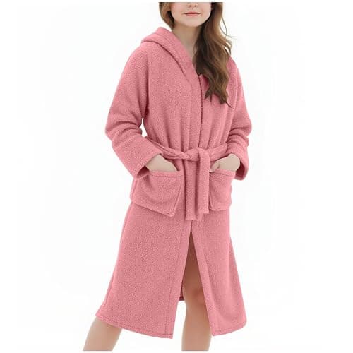 Saxrel Girls Cute Ear Hooded Bathrobe Fleece Dressing Gown – Kids' Home Bath Robe with Waistband Soft Plush Thickened Nightgown Velvet Sleepwear with Pockets 5-14 Years thumbnail 3