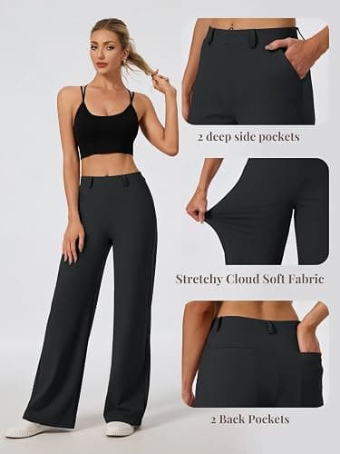Womens Wide Leg Dress Pants Work Slacks Dressy Casual Trousers with Pockets | 5 Inseams,Breathable,Buttery Soft,Petite/Regular/Tall/Extra Tall,Belt Loops,Pull On Stretch Business Travel Pants thumbnail 5