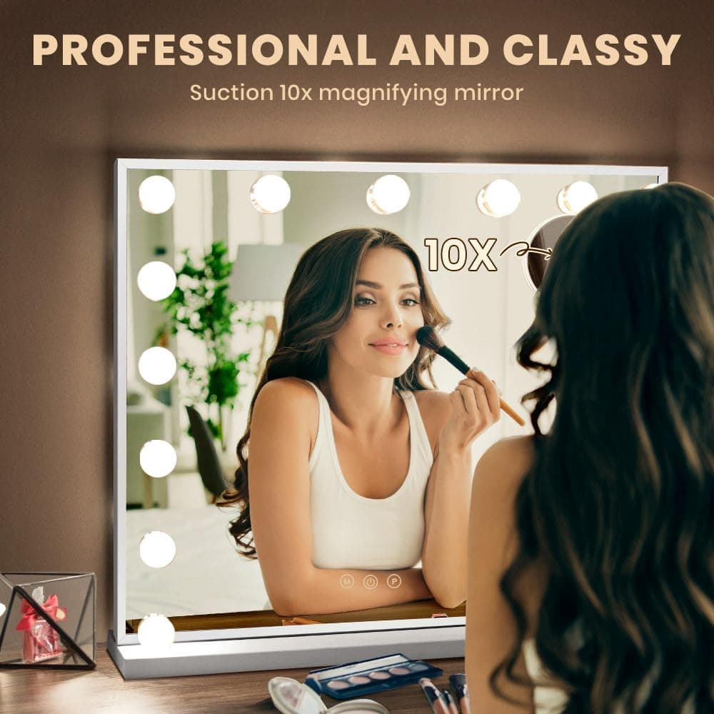 Simplus Vanity Makeup Mirror with Lights Hollywood LED Mirrors Stand Wall Mounted, Smart Touch Control Screen, 14 Dimmable LED Lights Stable Base White, 50x42cm - 50x42cm $89.99 thumbnail 9