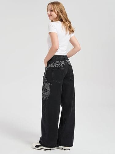 Xineicy Jeans for Women Y2k Grunge Baggy Jeans Mid-Low Waist Barrel Vintage Gothic Denim Pants Streetwear thumbnail 5