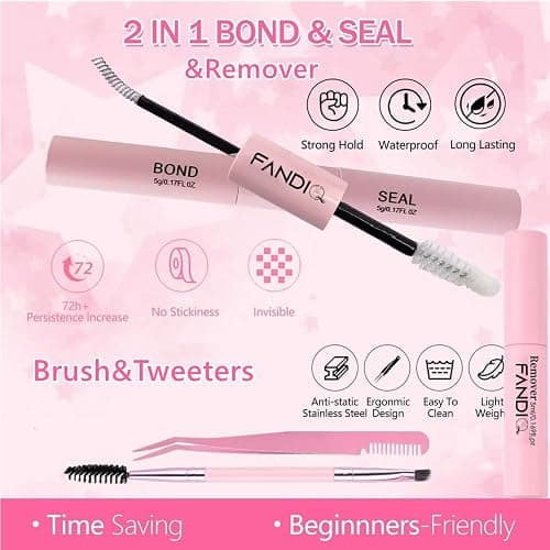 FANDIQ Cluster Lashes Kit with Lash Glue&Remover 40D+50D+60D+80D+100D+120D | 560pcs,Fluffy Volume ,Tweezers,Brush,Individual Eyelashes Kit 8-16mm D Curl Strip Lashes for Everyday Wear Beginner Friendly thumbnail 3