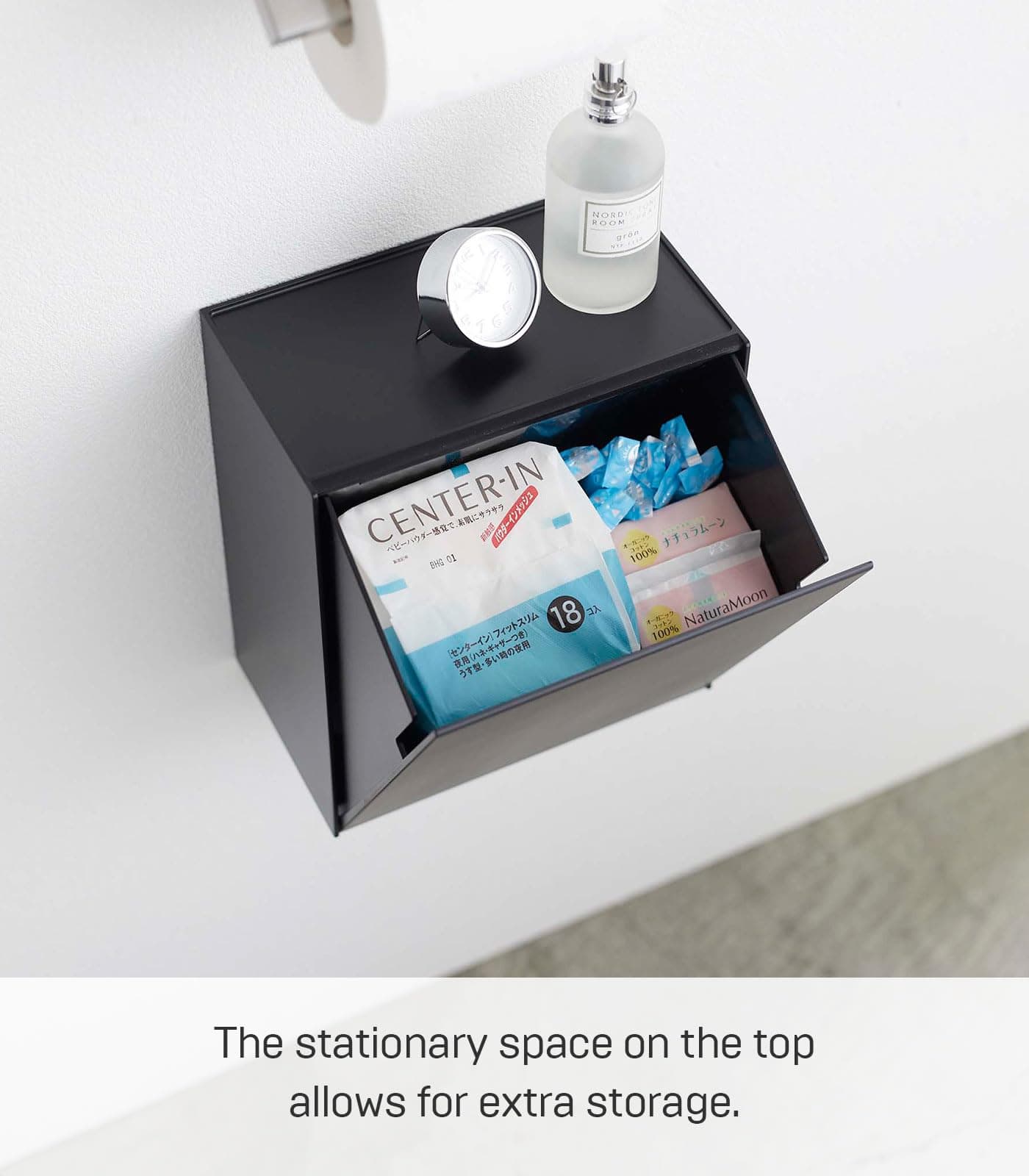 YAMAZAKI Home Tower Wall Mounted Storage Or Trash Bin with Tray, Small Wastebasket with Lid, Bathroom Or Kitchen Organizer - Abs Plastic thumbnail 4