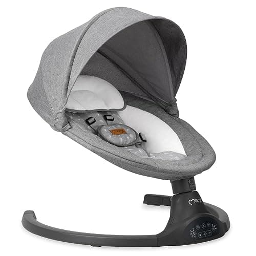 MoMi KENANI Transat balancelle jusqu’à 9 kg, pliable, télécommande et Bluetooth pour smartphone, alimentation piles et secteur, harnais de sécurité 5 points, pare-soleil, moustiquaire - Image 1