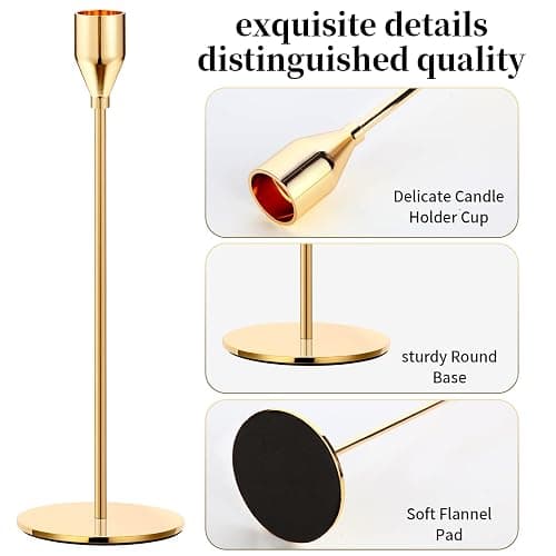 Oatnauxil Metal Gold Taper Candle Holder for Wedding, Dinning, Party, Fits 3/4 inch Thick Candle&Led Candles (Set of 6 Pcs) thumbnail 4