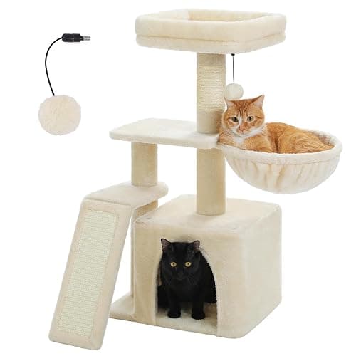 PAWZ Road Cat Tree for Indoor Cats, 31.5''=80CM Cute Cat Tower with Cat Condo Sisal Scratching Ramp Cozy Hammock and Removable Top Bed Perch for Kittens, Beige - Image 1