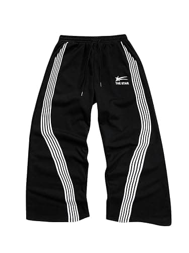 SHENHE Men's Y2k Graphic Track Striped Parachute Wide Leg Sweatpants | Baggy Wide Leg, Casual Streetwear, Y2k, Graphic Striped, Track Pants for Men Mens Parachute Pants - Image 1
