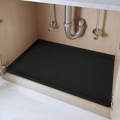 Vangostella Premium Under Sink Mats for Kitchen Waterproof 34" x 22", Extra Thick Non-Slip Silicone Under Sink Liner Drip Tray, Raised Edge Under Sink Cabinet Mat ,Prevent Drips, Leaks, Spills,Black - Image 1