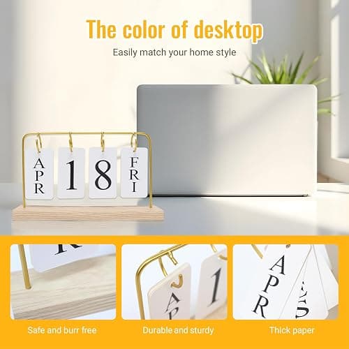 Uguisu Desktop Decor, Wall Calendar, Gold Metal Stand with Paper Monthly Daily Calendar, Home Decor, Living Room Decor, Hallway Decorative Ornament, Reusable Office Accessory. thumbnail 4
