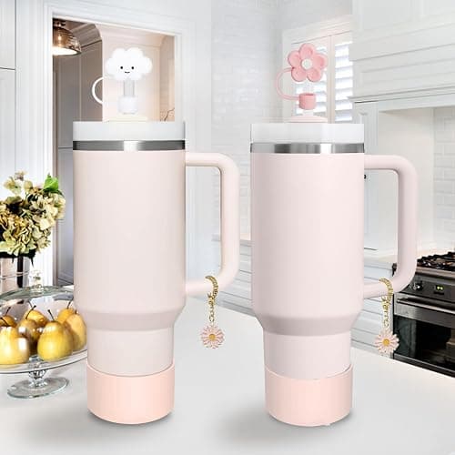 Stanley Cup Accessories Set,Including 2 Pcs 0.4in Straw Cover, 1 Silicone Spill-Proof Stopper Set of 3, 1 Cute Butterfly Handle Charm, 1 Silicone Boot Fits Stanley 40&30 Oz Tumbler (Rose Quartz) thumbnail 7