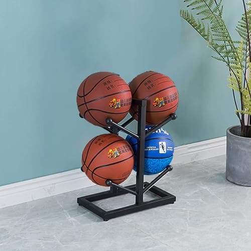 MYCYGYB Basketball Rack, 4 Ball Display Ball Metal Ball Rack for Home Garage Rugby Basketball Soccer Volleyball Storage Rack, Black thumbnail 5