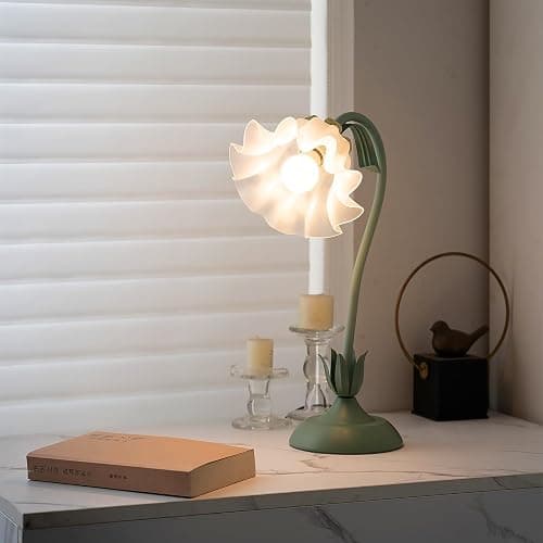 kaixunl Grüne Nachttischlampe,Acryl Blumen Tischlampe,Metall Schreibtischlampe Mädchen, Lampenschirm aus Acryl Frei drehbare Bedside Lamp mit dreifarbiger Beleuchtung für Schlafzimmer Wohnzimmer,50 cm thumbnail 6
