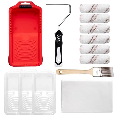 Mister Rui Mini Paint Roller Kit-13 Piece, 4-Inch Microfiber Paint Rollers with Ergonomic Handle, Small Roller Paint Brush, Paint Tray with 3 Liners, Perfect for House Painting, Trim, and Touch-Ups - Image 1
