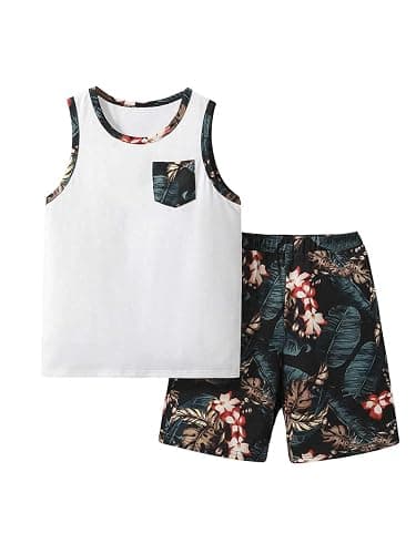 Floerns Boys Boho Sleeveless Tank Top Tropical Print Shorts Set 2 Piece Outfit - Image 1