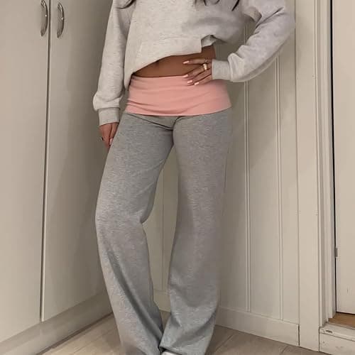 Keliholiyu Flare Legging Women Y2K Fold Over Low Rise Baggy Yoga Lounge Pants Wide Leg Foldover Bell Bottoms Priscilla Pants thumbnail 3