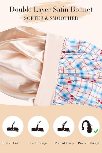 Vettres Double Layer Silk Bonnet with Tie Satin Lined Sleep Cap Hair Cover for Women's Curly Braids Natural Hair thumbnail 5