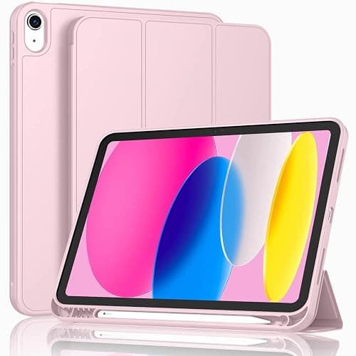iMieet New iPad 10th Generation Case 2022 10.9 Inch with Pencil Holder, Trifold Stand Smart Case with Soft TPU Back,Auto Wake/Sleep(Pink) - Pink thumbnail 2