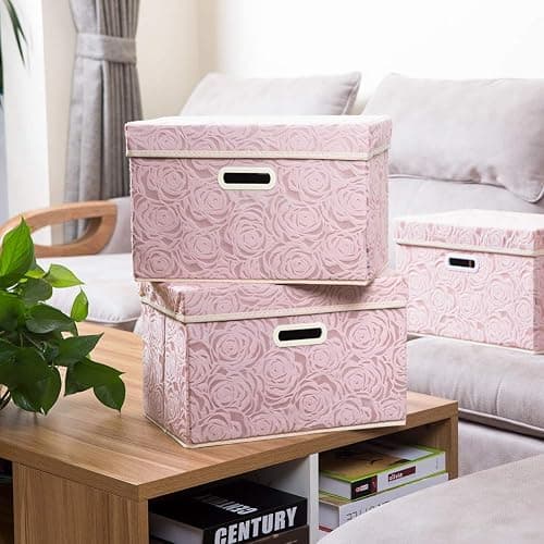 PRANDOM Collapsible Storage Boxes with Lids Fabric Decorative Storage Bins Cubes Organizer Containers Baskets with Cover Handles Divider for Bedroom Closet Living Room 14.9x9.8x9.8 Inch 1 Pack thumbnail 2