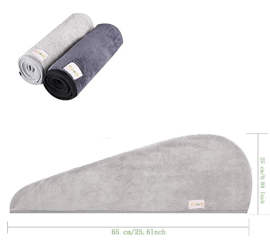 M-bestl 2 Pack Hair Drying Towels, Anti-frizz Hair Towel Wrap, Absorbent Microfiber Hair Towel Turban with Button Design for Straight Curly Hair (Dark Gray&Light Gray) thumbnail 6