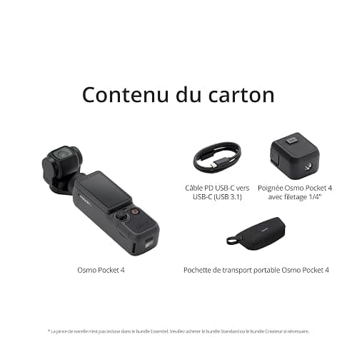DJI Bundle Essentiel Osmo Pocket 4, caméra vlog de Poche avec nacelle | Capteur CMOS 1 pouce et 4K/240 ips, stabilisation sur 3 axes, zoom sans perte 2×, stockage intégré de 107 Go thumbnail 8