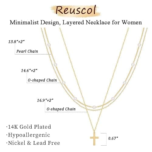 Reuscol Gold Cross Necklace for Women, Dainty 14K Gold Plated Cross Pendant Necklace Non Tarnish Gold Layered Necklace Stack Christian Baptism Religious Faith Jewelry Christmas Gifts for Women thumbnail 5