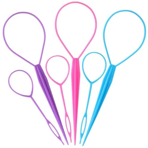 Aigee 6pcs Topsy Tail and Hair Loop Styling Tool Set - Ponytail Makers, French Braid Loops in Large and Small, Hair Pull Through Tools (Pink, Blue, Purple) for Women and Girls thumbnail 2
