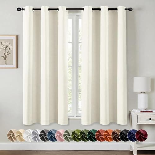 MIULEE Cream Blackout Curtains for Bedroom Living Room 63 Inches Long 2 Panels, Thermal Insulated Room Darkening Drapes Solid Grommet Noise Reduction Light Blocking Window Treatments 40x63 Inch - Image 1