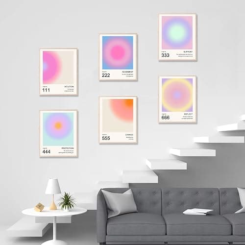 Aura Angel Numbers Poster, Colorful Gradient Posters for Room Aesthetic, Minimalist Inspirational Quotes Canvas Wall Art Paintings, Abstract Y2k Style Bedroom Wall Art for Girl's Room, Dorm thumbnail 4