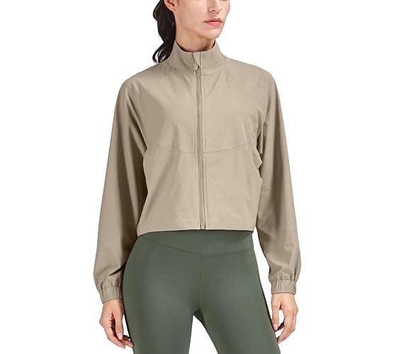 altiland Women's Athletic Running Yoga Gym Track Zip Up Cropped Jackets UPF 50+ Sun Protection Long Sleeve Workout Shirts - Gravel - Medium - Image 1