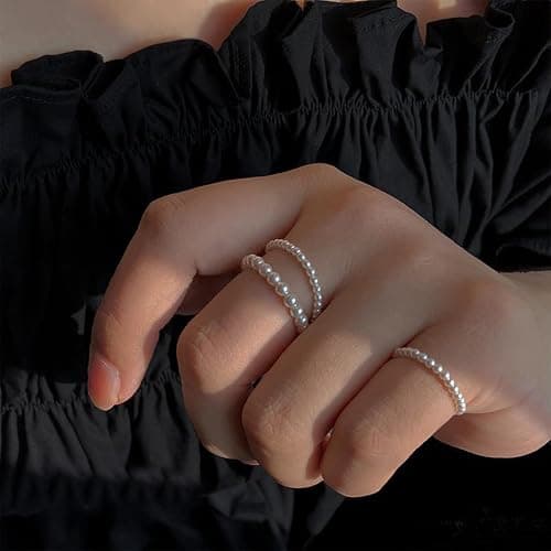 ONBRIG Vintage Pearl Rings - Cute & Dainty Stackable Minimalistic Jewelry for Women thumbnail 2
