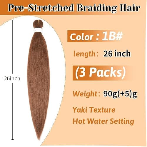 Brown Braiding Hair 26 Inch Pre stretched Braiding Hair Extensions Yaki Braids Hair Hot Water Setting Synthetic Hair Colored Braiding Hair Pre stretched Crochet Hair(26Inch,3 Packs,30#) thumbnail 2