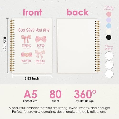 PLKMN Bible Journal Notebook for Women Girls, Pink Bow Coquette Notebook, Christian Notebook for Women, Notebook for Bible Notes, Bible Journal Notebooks for Note Taking 5.5x8.3 Inch thumbnail 3