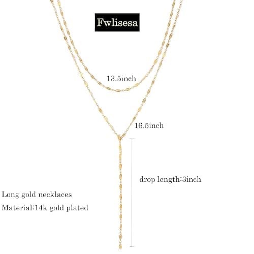Fwlisesa Gold Necklace for Women, Dainty Gold Long Necklaces 14k Gold Plated Prom Lariat Necklace Cute Choker Necklaces for Women Trendy Stuff Fashion Costume Gold Accessories Christmas Jewelry Gifts thumbnail 4