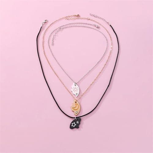 3pcs Friendship Moon Sun Star Puzzle Matching Necklace Set Gold Silver Plated Cute Crescent Round Circle Geometric Best Friend BFF Pendant Necklace for 3 Women Sisters Daughter Birthday Jewelry Gifts thumbnail 5