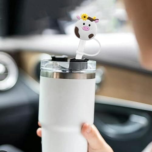 Straw Cover Cap for Stanley Cup 30 Oz 40 Oz Tumblers - 10mm Cute Cow Straw Tips Covers,Silicone Straw Toppers, Funny Animals Straw Covers Cap Plugs,Anti-dust Straw Tip Drinking Straw Tips Lids thumbnail 2